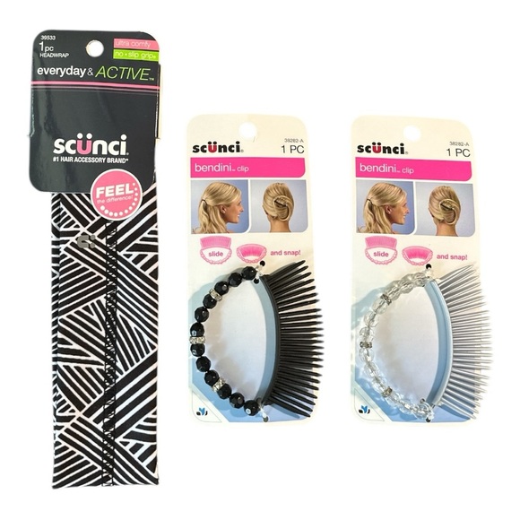 Scünci Hair Accessory Trio – Active Headwrap & 2 Bendini Clips Black and White - Picture 1 of 4